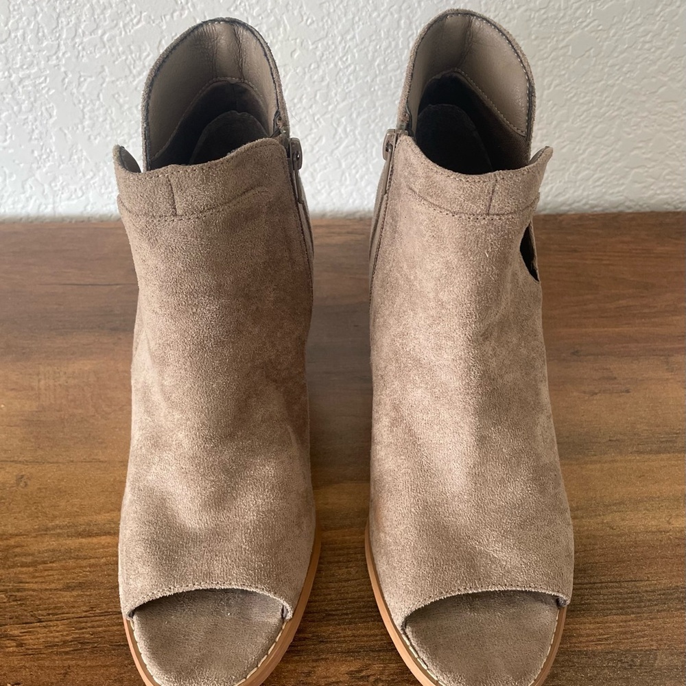 Taupe Suede Peep Toe Booties